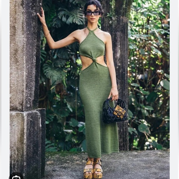 cult gaia olive green dress SEQUOIA GOWN